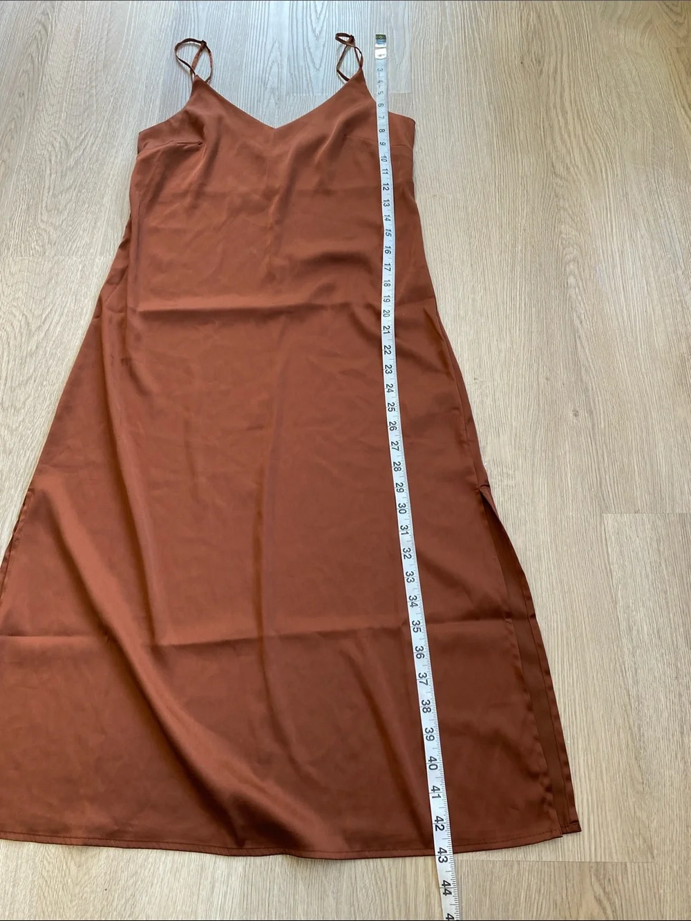 The Drop Rust Brown Satin Slip Dress Minimalist Midi Dress Cami Dress - Picture 6 of 10
